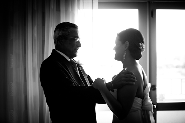 black and white photo of father with bride - photo by Florida based destination wedding photographer Chip Litherland of Eleven Weddings
